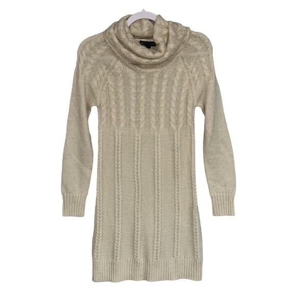MNG | XSmall | NWT Wool & Mohair Blend Cable Knit Turtleneck Sweater Dress cream - Picture 1 of 8